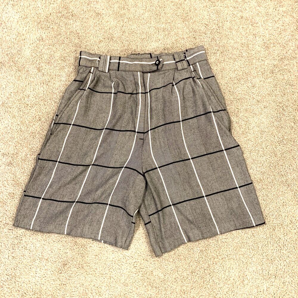 Vintage HEAD SPORTSWEAR Shorts Plaid High Waist Rayon Golf Women's Sz 6 Gray USA